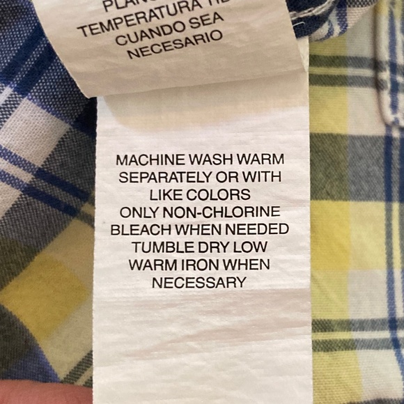 Boys size 7/8 Children’s Place blue and yellow plaid short sleeved button up - Picture 5 of 5